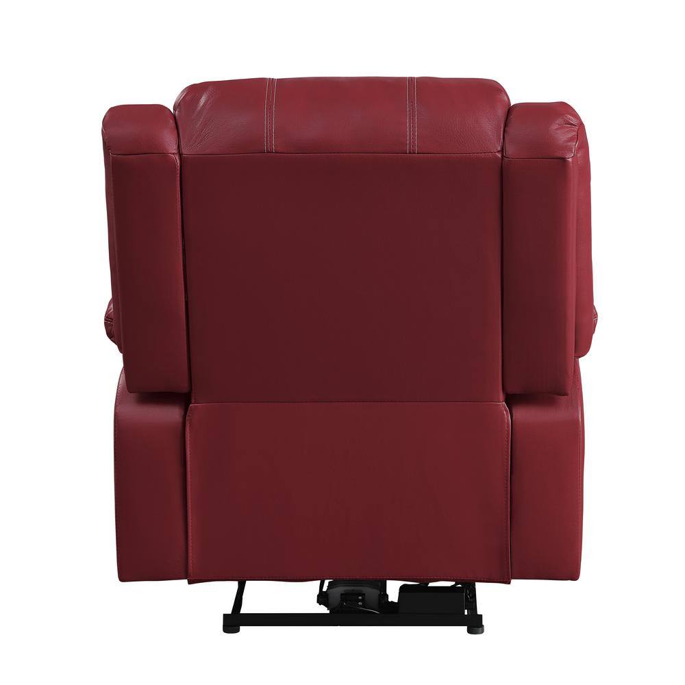Red Faux Leather Swivel Recliner with Wood Base