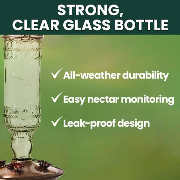 Clear Antique Bottle Decorative Glass Hummingbird Feeder - 10 oz. Capacity