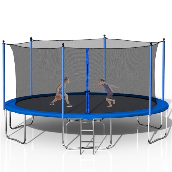 Huluwat 14 ft. Trampoline with Safety Enclosure Net, Ladder, Jumping Mat and Spring Cover Padding for Kids and Adults, Blue
