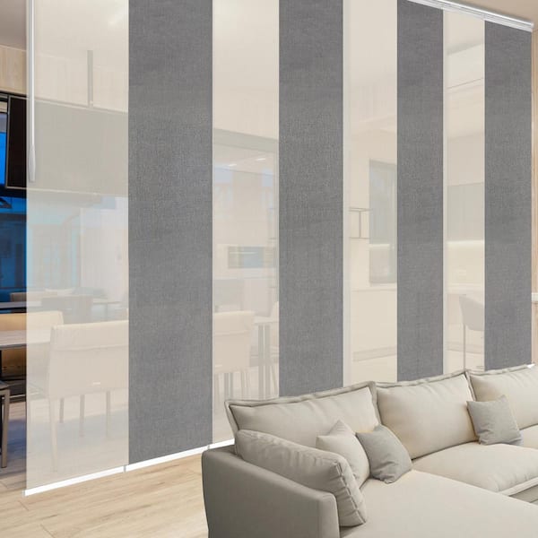 EMOH Seersucker 130 in. - 175 in. W x 94 in. L Adjustable 8- Panel Satin Nickel Double Rail Panel Track with 23.5 in. Slates