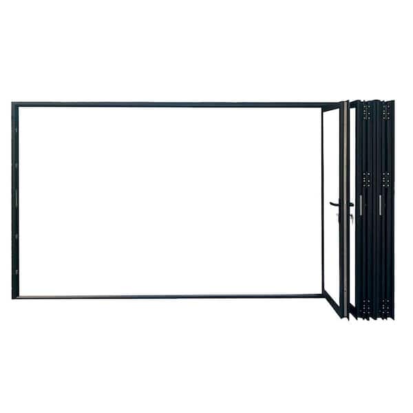 Teza 90 Series 168 in. x 80 in. Matte Black Left to Right Folding Aluminum Bi-Fold Patio Door