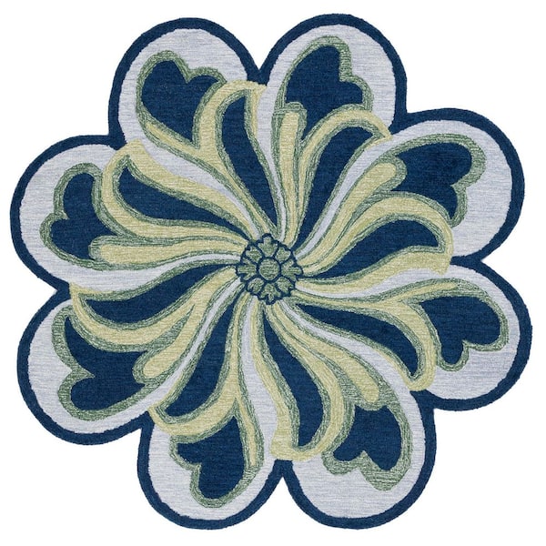 Novelty 5 ft. x 5 ft. Navy/Green Floral Specialty Area Rug