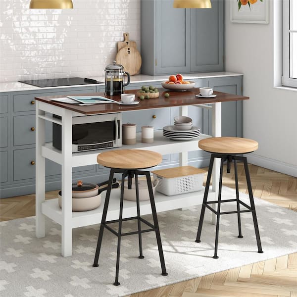 Novogratz Tallen Walnut, Wood Top, 48 in. W, Kitchen Island Table