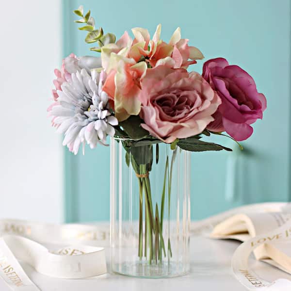 6 in. 12 Piece Clear Flower Glass Decorative Vase Cylinder Vases for Centerpieces Floral Vase Bulk Flower Vases