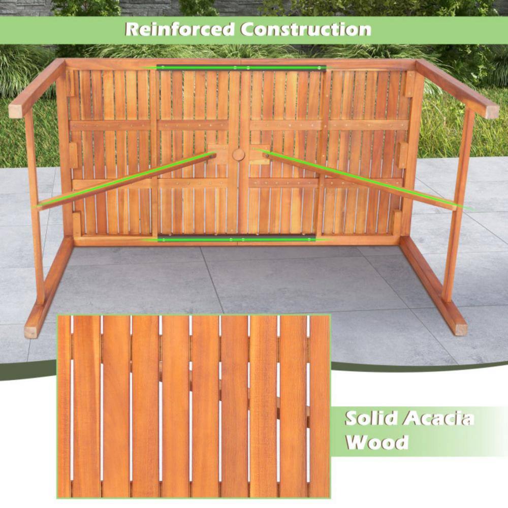 Acacia Wood Rectangular Patio Dining Table with Umbrella Hole