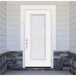 Legacy 36 in. x 80 in. Left-Hand/Outswing Full Lite Clear Glass Mini-Blind White Primed Fiberglass Prehung Front Door