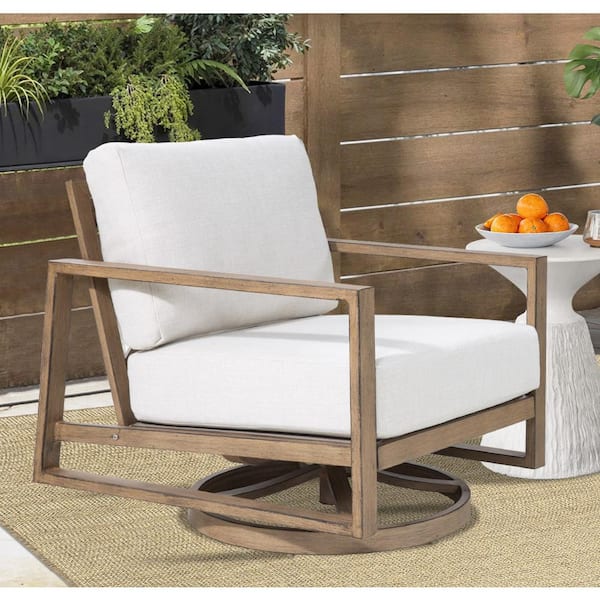 Hamarto Aluminum Patio Conversation Set Outdoor Swivel Lounge Chair with Warm White Cushion (1-Piece)