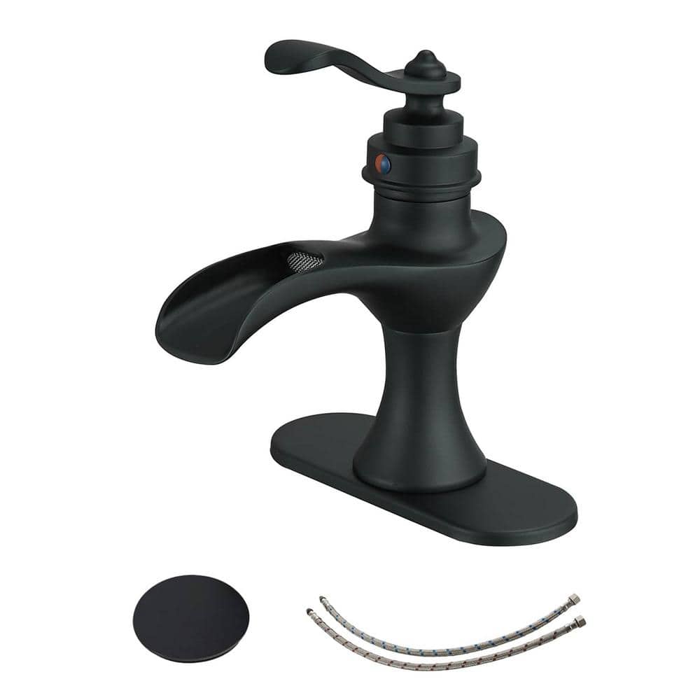 Single Handle Single Hole Waterfall Bathroom Faucet with Drain Assembly Bra