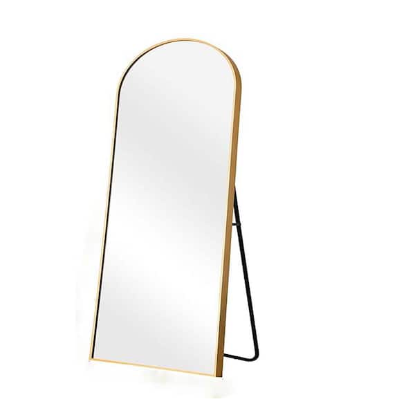 Unbranded 16.5 in. W x 60 in. H Arched Framed Freestanding and Wall Mounted Bathroom Vanity Mirror in Gold, Full Length Mirror