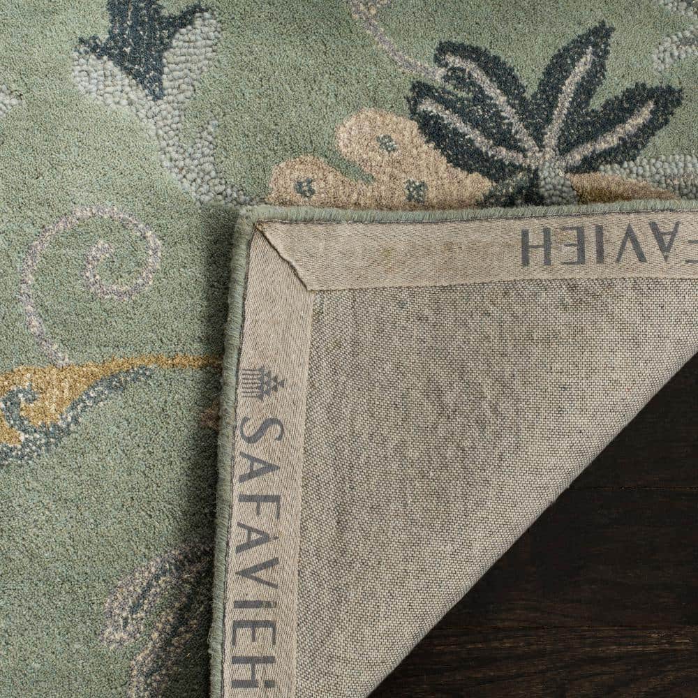 Handmade Light Green Floral Wool Area Rug, 4' x 6'