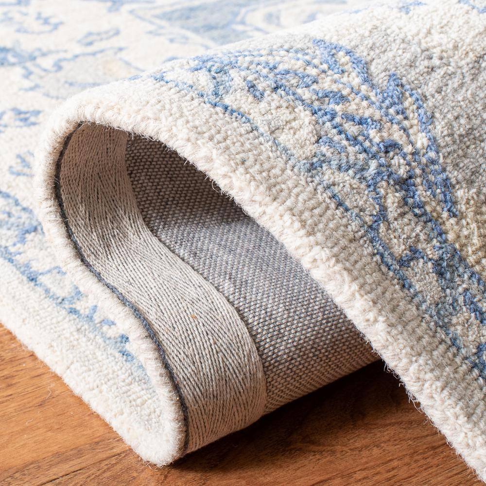 Handmade Ivory and Blue Wool Square Area Rug, 8' x 10'