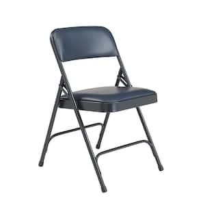 Blue Vinyl Padded Seat Stackable Folding Chair (Set of 4)