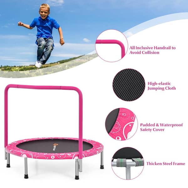 Indoor/Outdoor 36" Kid's Exercise Portable Trampoline Handrail&Padded Cover 