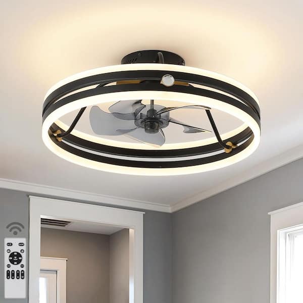 19.69 in. Modern Matte Flush Mount Black Ceiling Fan with LED 3CCT Crystal Remote Control and Dimmable