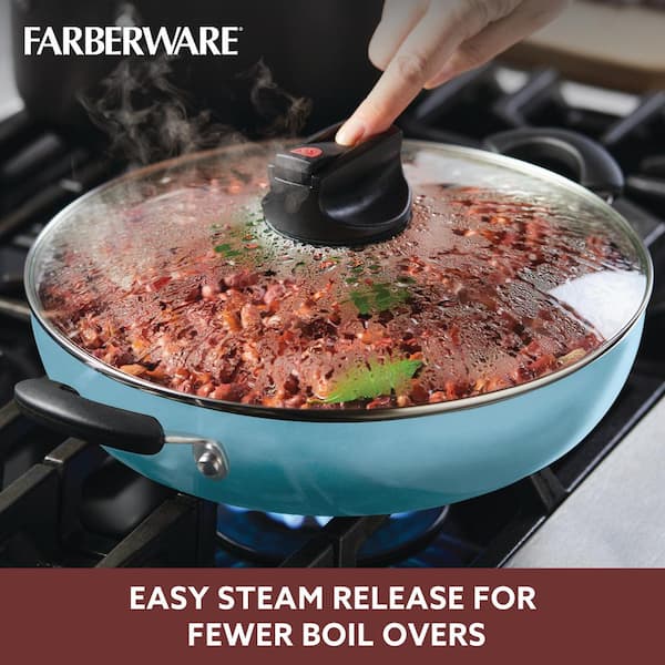 Farberware 11.25 in. Smart Control- Aluminum Nonstick Frying Pan in Aqua  with Lid 22399 - The Home Depot