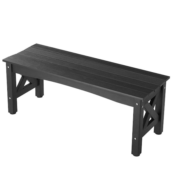 Outdoor Bench, 15.7 in. 600 lbs. Weight Capacity, for 2-3 Persons, Black, Plastic Outdoor Bench, Weatherproof