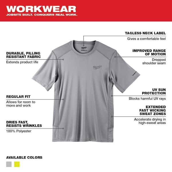 Milwaukee Gen Ii Men S Work Skin Extra Large Gray Light Weight Performance Short Sleeve T Shirt 414g Xl The Home Depot