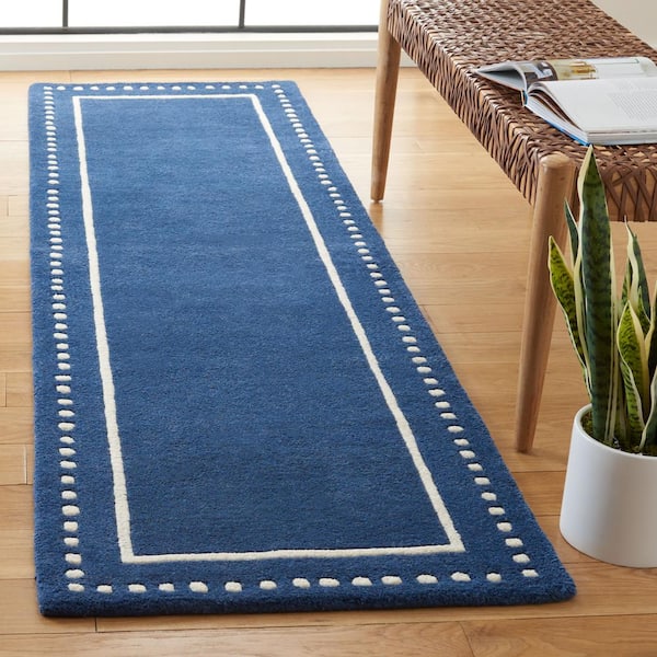 Bella Navy Blue/Ivory 2 ft. x 7 ft. Border Runner Rug