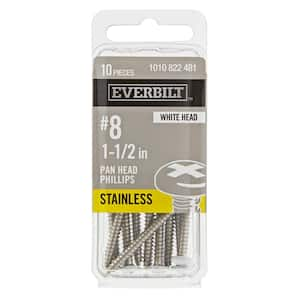 #8 x 1-1/2 in. White Stainless Steel Phillips Pan Head Standard Sheet Metal Screw (10-Pack)