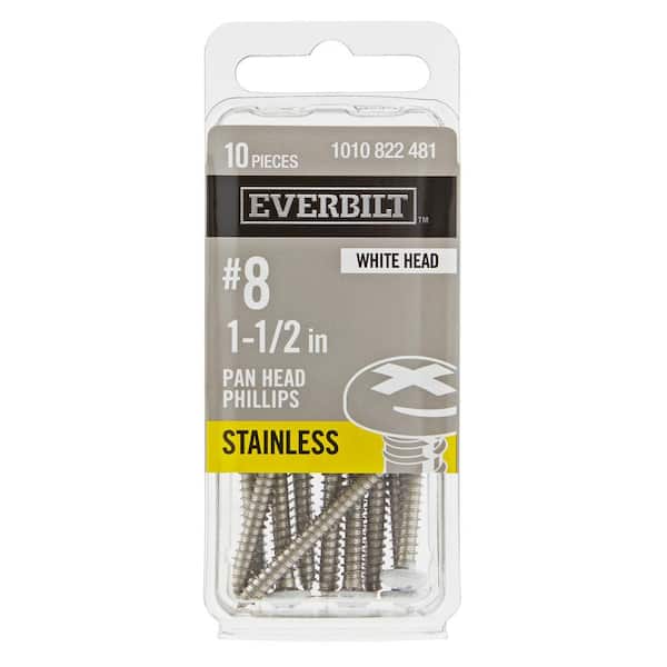 #8 x 1-1/2 in. White Stainless Steel Phillips Pan Head Standard Sheet Metal Screw (10-Pack)