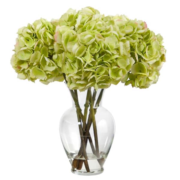 Nearly Natural 18 in. Hydrangea Artificial Arrangement in Glass Vase