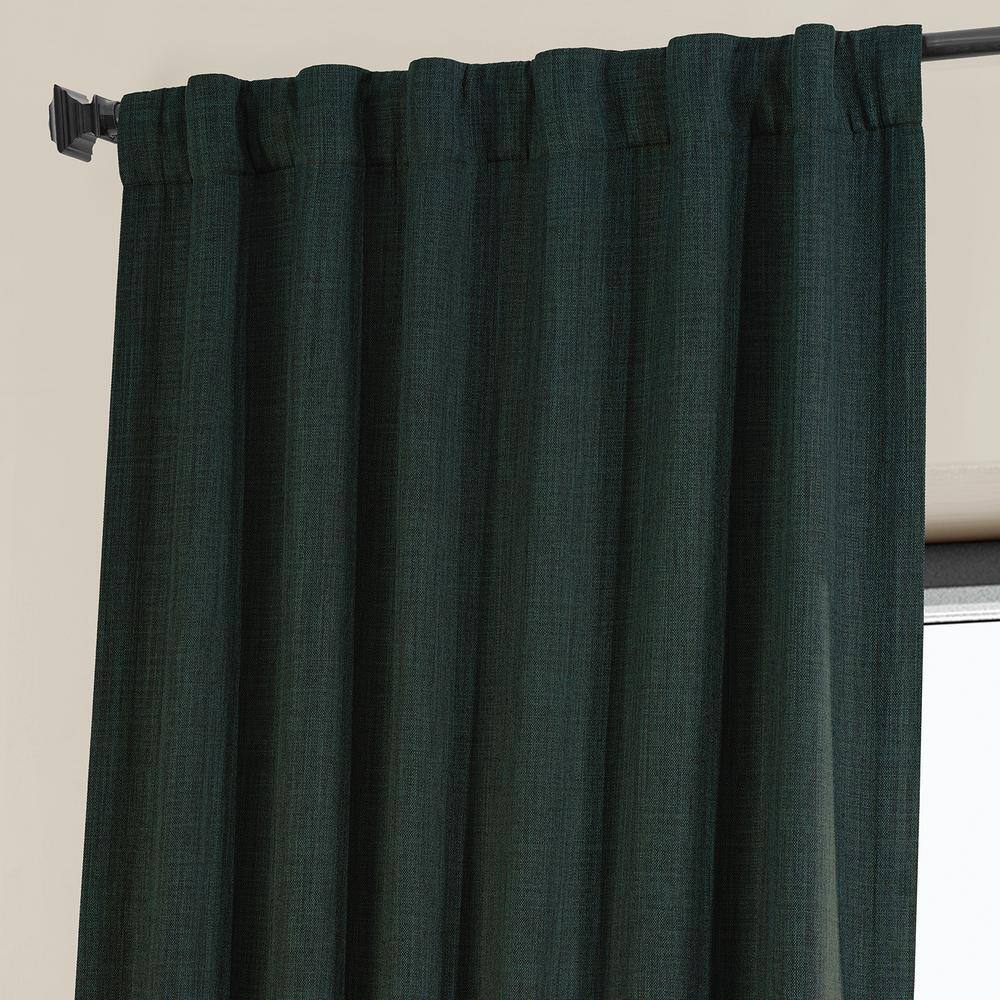 Focal Green Faux Linen Room Darkening Ground Length Drapes