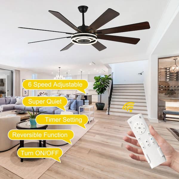 Belcarra 72 in.Indoor Black Dimmable 6-Speed Integrated LED Modern Ceiling Fan with Light and Remote 3-Downrods Included