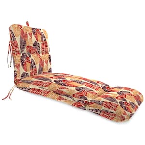 74 in. x 22 in. Hixon Sunset Beige Leaves Rectangular Knife Edge Outdoor Chaise Lounge Cushion with Ties and Hanger Loop