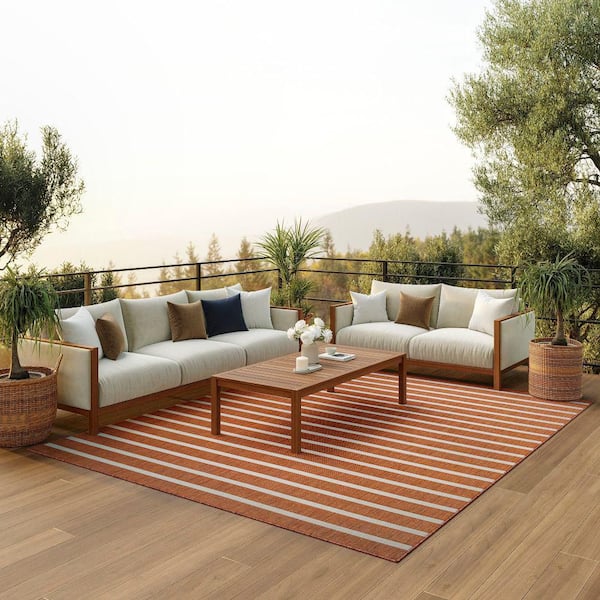 Positano Terracotta Ivory 8 ft. x 10 ft. Stripes Contemporary Area Rug
