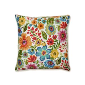 Floral Blue Square Outdoor Square Throw Pillow