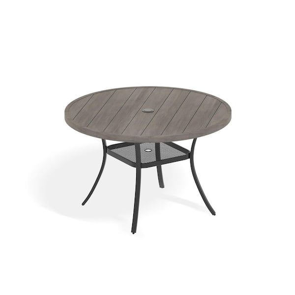 47.2 in. Round Tabletop Metal Outdoor Dining Table, Patio Table with Umbrella Hole for Garden Backyard, Gray