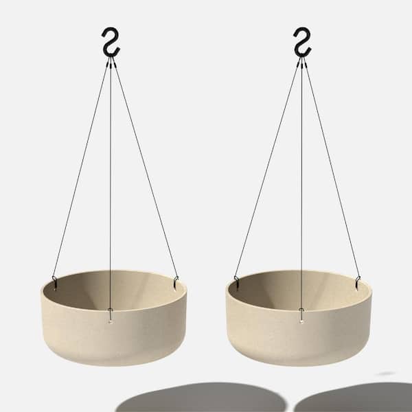 Veradek 14 in. Sand Plastic Round Planter Hanging Kona Bowl (2-Pack)