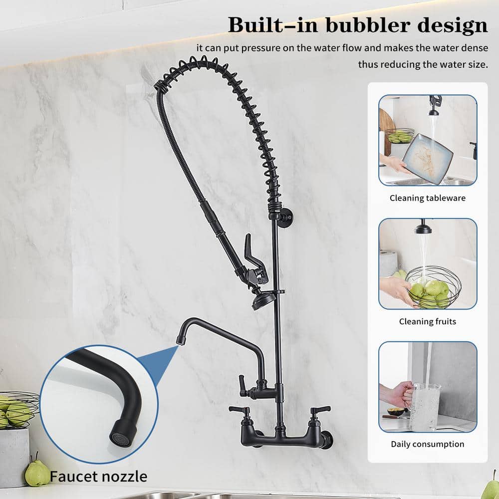 Matte Black Wall-Mount Pull-Down Commercial Kitchen Faucet