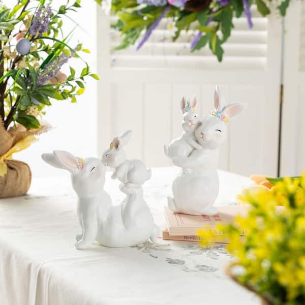 Glitzhome 7.50 in. H Easter Resin Bunny Mom and Baby Table Decor