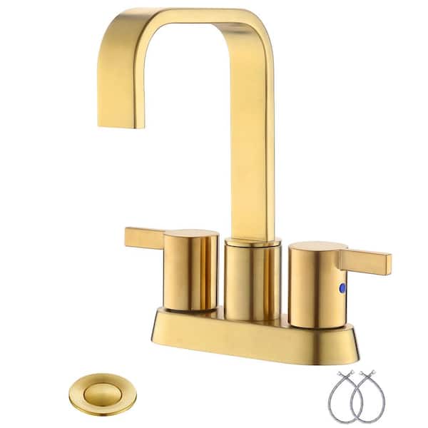 Phiestina 4 in. Center Set Brushed Gold Waterfall RV Bathroom Faucet, with Rotatable 360-Degree Swivel Laminar Stream Spout