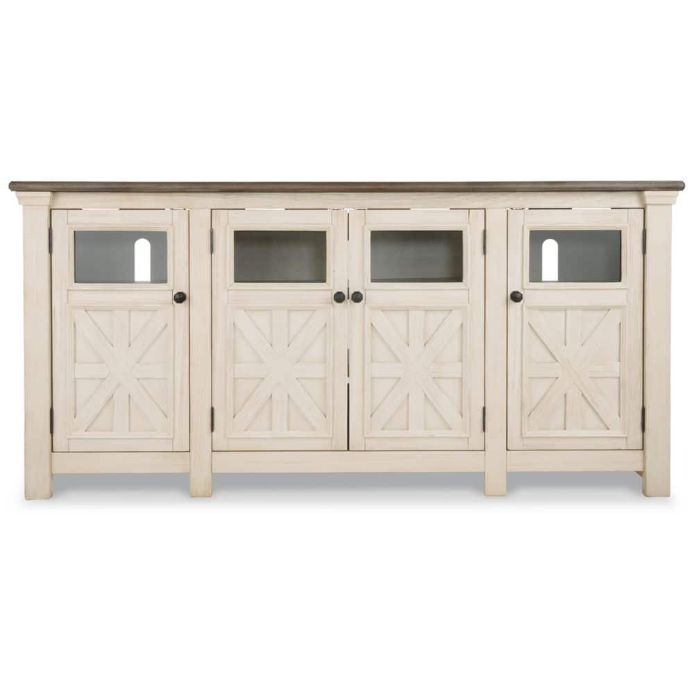 Bolanburg White/Gray TV Stand Entertainment Center Fits TV's up to 85 in. with Adjustable Shelves
