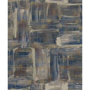 Lustre Collection Blue/Silver/Grey Abstract Art Metallic Finish Paper on Non-woven Non-pasted Wallpaper Sample