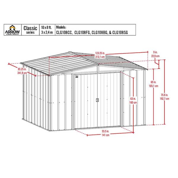 Classic 10 ft. W x 8 ft. D Flute Grey Steel Storage Shed