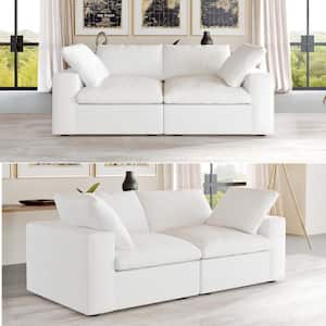 80.3 in. Linen Flannel Upholstered Loveseat Living Room 2 Wide Seats Sofa Couch in White