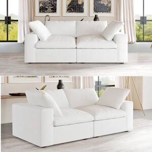 80.3 in. Linen Flannel Upholstered Loveseat Living Room 2 Wide Seats Sofa Couch in White