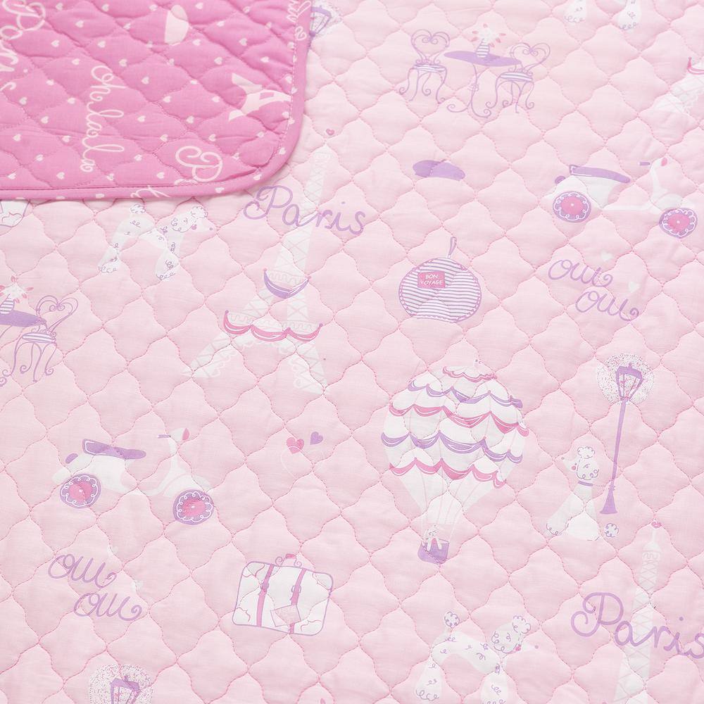 Paris Dreams Pink Reversible Cotton Full Quilt Set