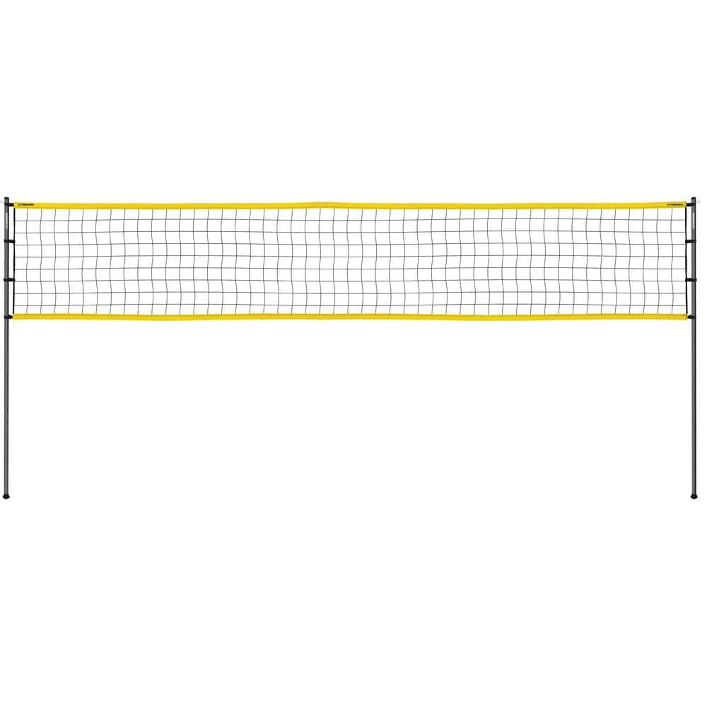 Premium Vector  An orange volleyball net stretched between two blue poles.  grid for team sports such as volleyball badminton. vector illustration in a  flat style isolated on a white background