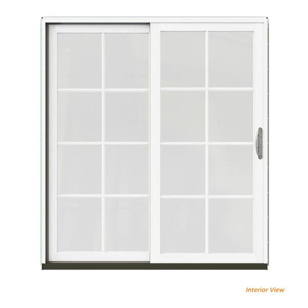 JELD-WEN 72 in. x 80 in. W-2500 Contemporary Silver Clad Wood Left-Hand 8 Lite Sliding Patio Door w/White Paint Interior