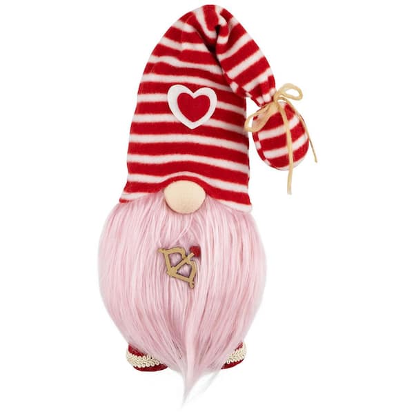 Resin Red Plush Bow and Arrow Valentine's Day Gnome - 19" x 5.5" - Pink
