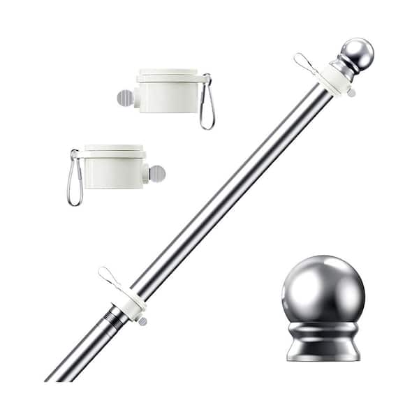 5 ft. Stainless Steel Alloy Flagpole Kit with Adjustable Length, Tangle-Free Design, and Weather-Resistant, Silver