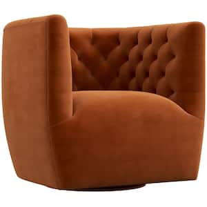 Rose Mid Century Modern Furniture Style Comfy Orange Velvet Upholstered Swivel Accent Arm Chair