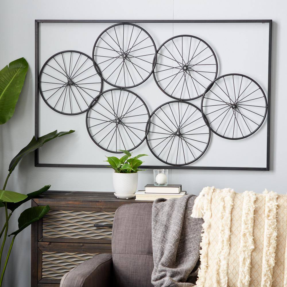 Large Black Metal Abstract Wheel Design Wall Art, 48" x 30.5"