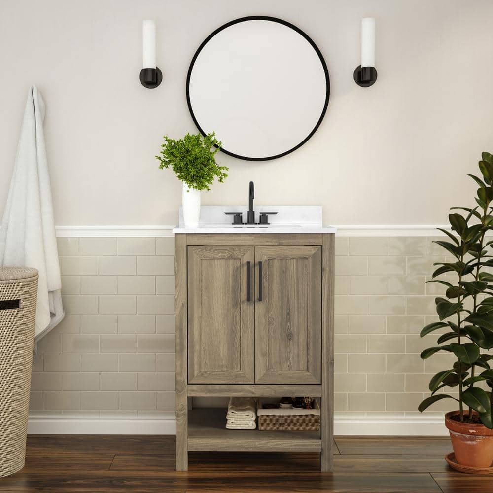 24 in. W x 19 in. D x 38 in. H Bathroom Vanity in Brown with White Stone Top price history on PriceWatchPro