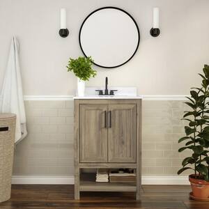 24 in. W x 19 in. D x 38 in. H Bathroom Vanity in Brown with White Stone Top