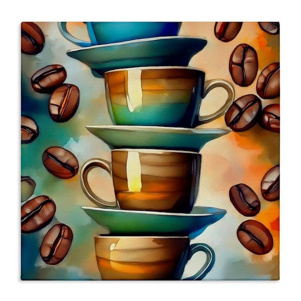 Stupell Industries Ceramic Teacups and Coffee by Alina Georgescu Unframed Food Graphic Art Print 24 in. x 24 in.
